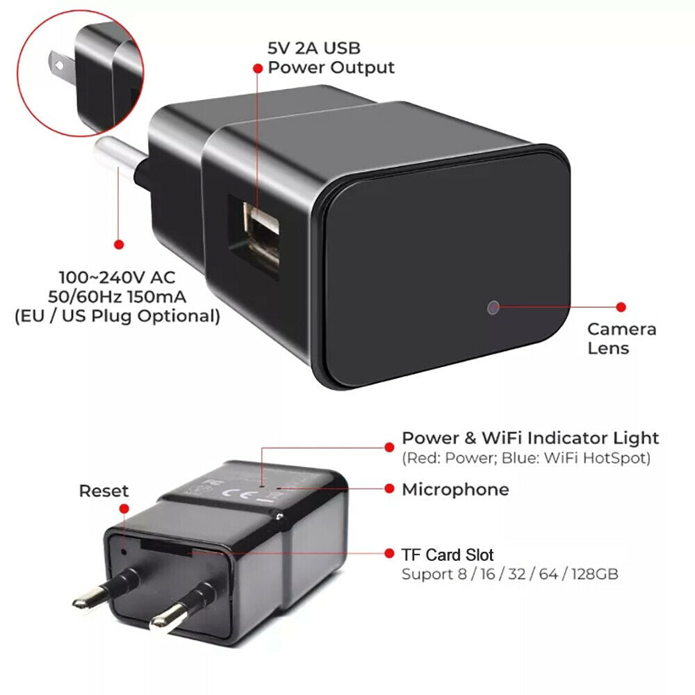 1080P hidden WiFi USB Wall Charger Recorder